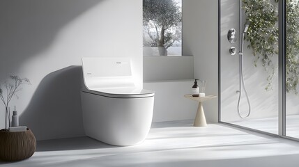 A modern bathroom with touchless smart technology and sleek Scandinavian design
