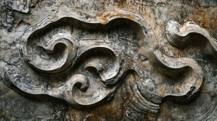 Carved Stone with Swirling Patterns and Depressions