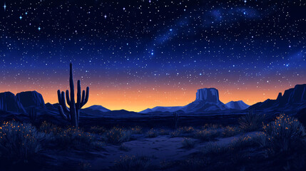 A serene night sky filled with stars over a quiet desert.