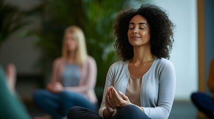 a therapist leading a relaxation session for employees to promote emotional health and reduce stress 