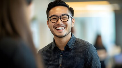 Obraz premium an employee laughing during a lighthearted conversation with a coworker 