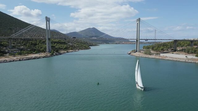 Passing High Brodge Chalkida with a yacht