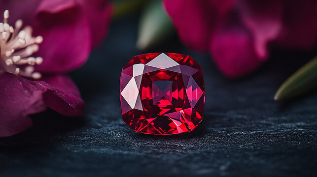 Brilliant ruby gemstone with deep red color and sharp