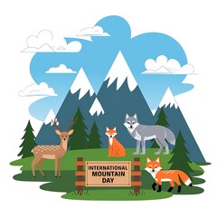 Naklejka premium A banner with text International mountain day in illustration background