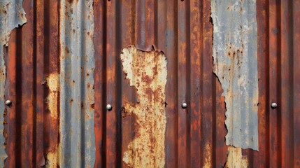 Rusted Corrugated Metal Sheet with Peeling Paint