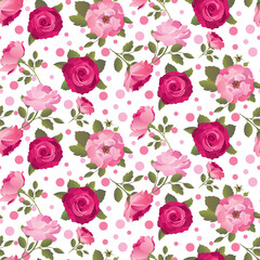 Vector illustration of a seamless rose pattern on white background. Endless texture for your design, greeting cards, announcements, posters.