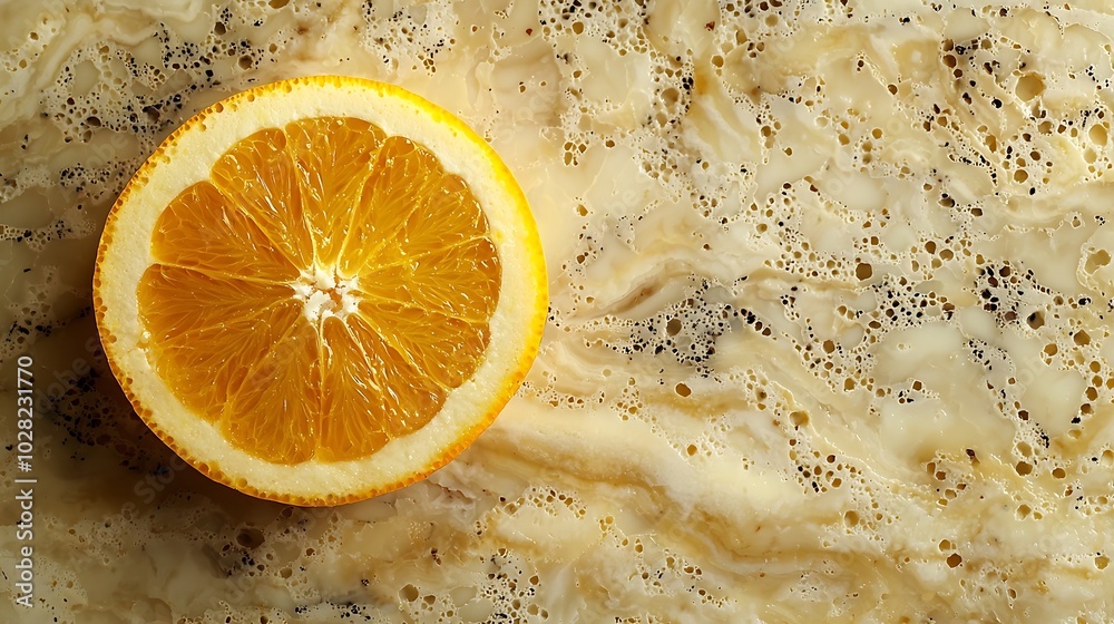 Poster cheese with washed orange rind marble table background close up top view : generative ai