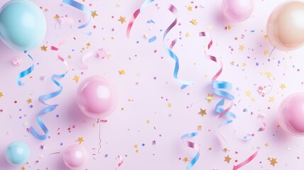 Vibrant celebration, colorful balloons and sweet confections on a pink background