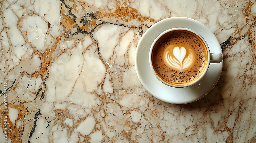 Poster coffee espresso in white cup of marble table background top view copy space : generative ai