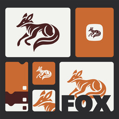 Fox head logo design. Abstract wild animal emblem, Modern fox silhouette logo. Vector illustration template, Wild animal logo.