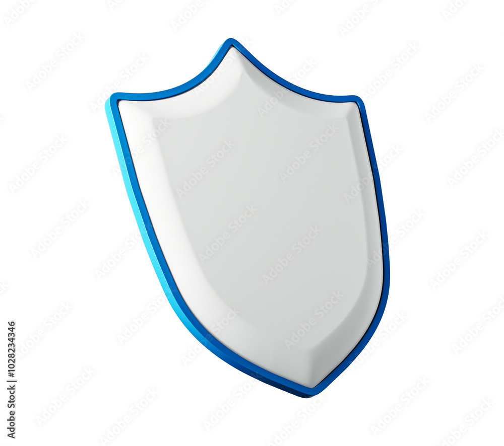 Poster shield with blue outline on white background, symbolizing protection. 3d rendering