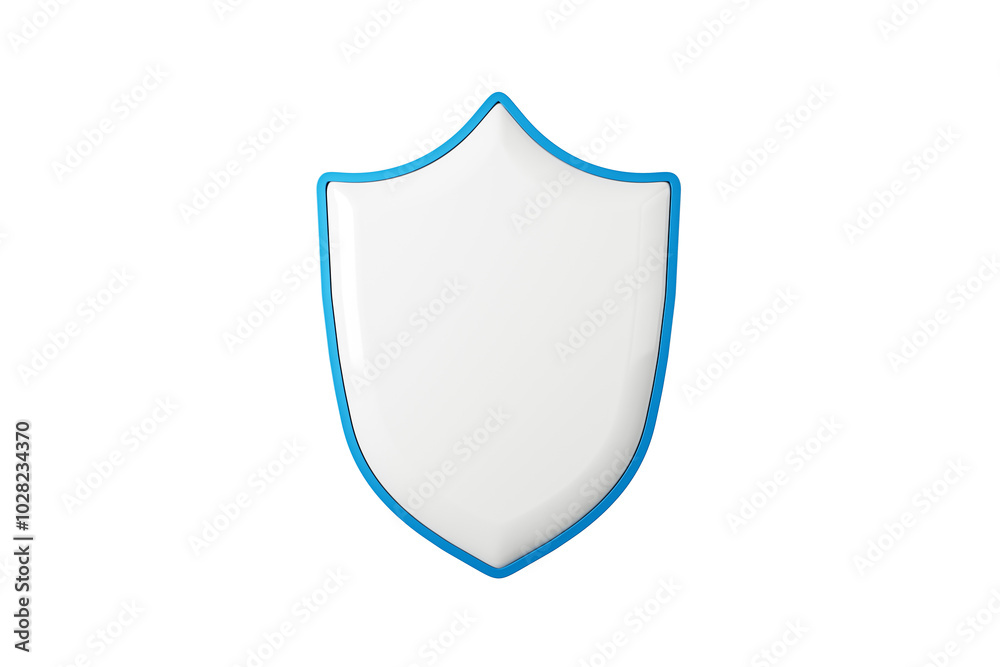 Poster white shield with blue outline on white background, security concept. 3d rendering.