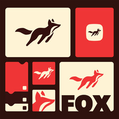 Fox head logo design. Abstract wild animal emblem, Modern fox silhouette logo. Vector illustration template, Wild animal logo.