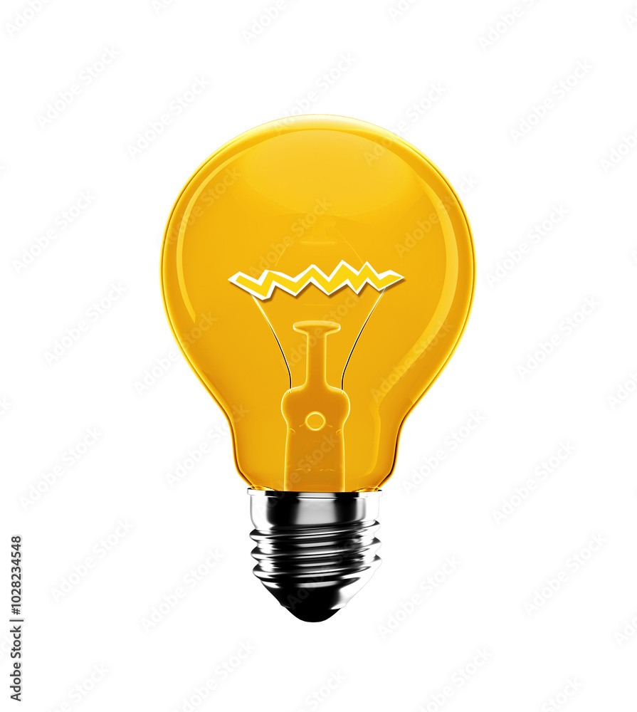 Poster yellow lightbulb closeup on white background, symbol of idea. 3d rendering