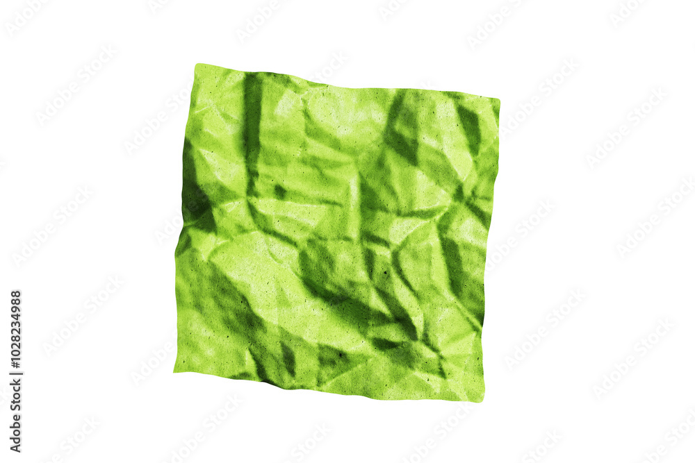 Poster green crumpled paper texture isolated on white background. 3d rendering