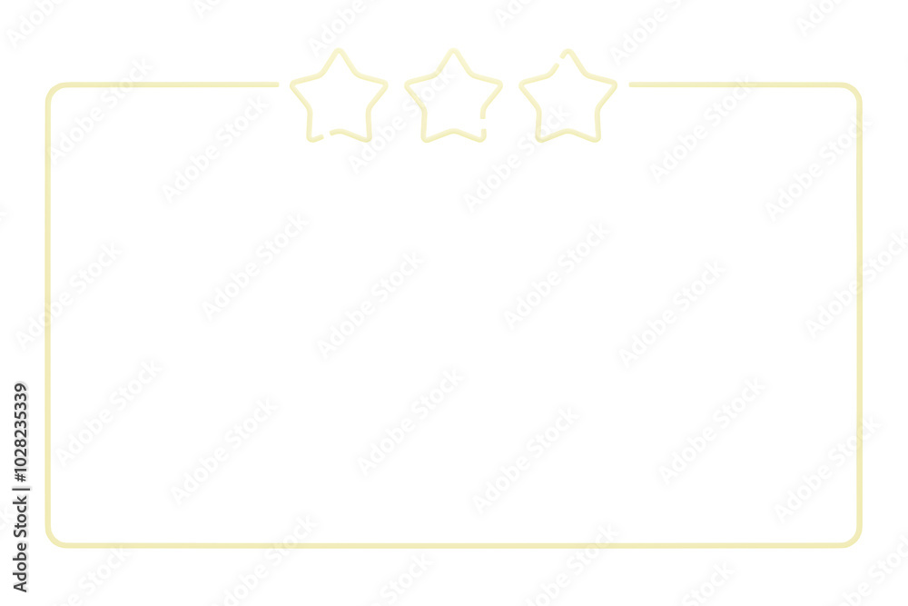 Poster Three neon stars above a rectangular outline on white background. 3D Rendering