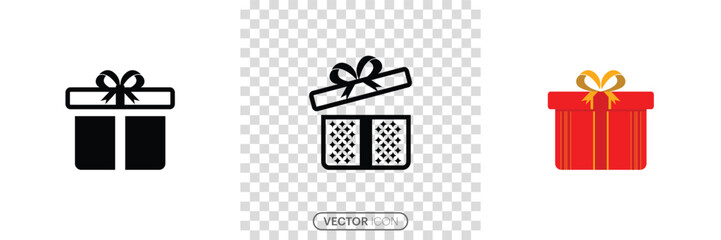 Set of Present Christmas gifts box icon. New Year presents, gift boxes with ribbons, Gift wrapping symbol. Gift box signs Line and silhouette style. vector illustration 