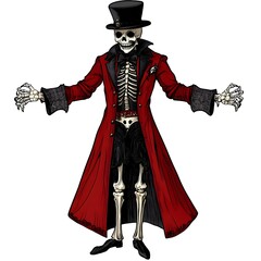 Fototapeta premium a skeleton with a red cloak and black hat