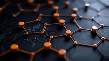 Abstract Orange Technology Hexagon Background   Network  Connection  Data  Concept
