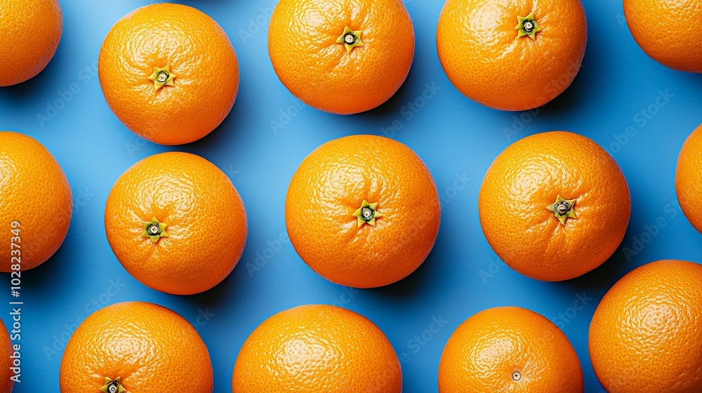 Poster fresh oranges on blue background top view : generative ai
