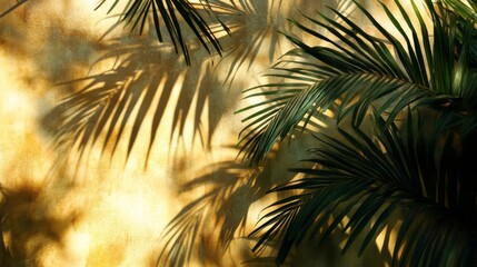Palm Fronds Cast Shadows on a Yellow Wall