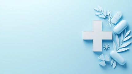 Obraz premium A light blue background featuring a medical cross symbol, suitable for healthcare branding or wellness campaigns looking for a professional touch.