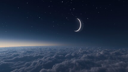 Crescent Moon Above Clouds