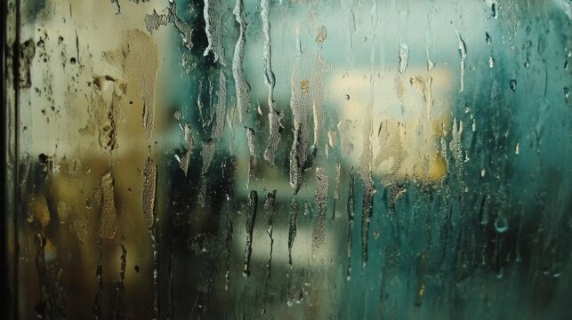 Water Droplets on a Window Pane with a Blurred View