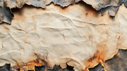 Fototapeta premium Burned Edges of a Wrinkled, Off-White Paper