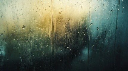Obraz premium Water Droplets on a Windowpane with a Blurry Sunset View