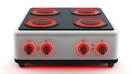 Obraz premium Modern Electric Stovetop with Red Hot Burners Kitchen Appliance Cooking Equipment