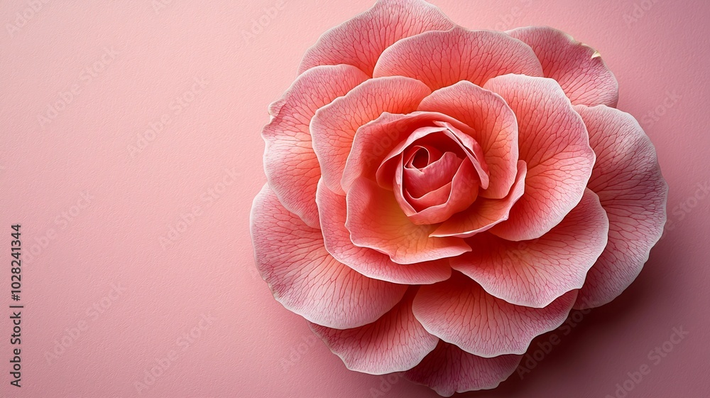 Poster rose flower on pink background top view copy space : generative ai
