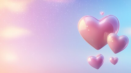 A soft pink heart background with glowing hearts floating in the air, perfect for romantic designs or Valentine's Day themes.