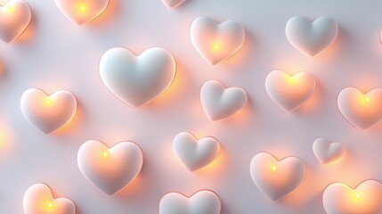 A soft pink heart wallpaper featuring hearts with glowing edges for a cozy, romantic feel.