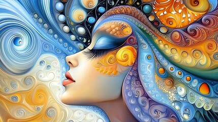 Fototapeta premium Abstract Woman Portrait with Swirls and Orbs