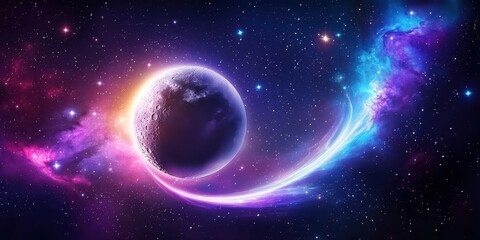 Obraz premium A stunning galaxy and moon background featuring a glowing moon surrounded by stars and swirling nebulas.