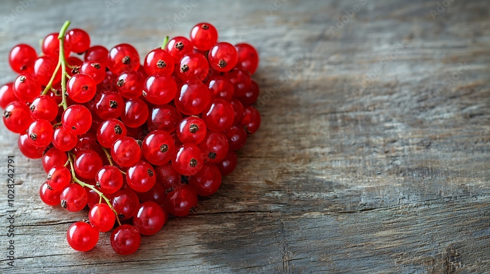 Poster string heart with red currants on a wooden table : generative ai