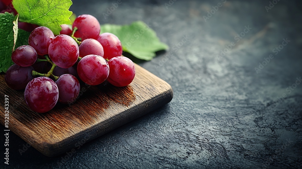 Poster fresh grape on cutting board grey wooden background close up : generative ai