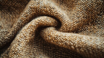 Fototapeta premium Close-up of a Brown and Beige Textured Fabric with a Wrinkled Surface
