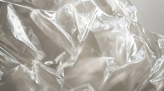 Crumpled Transparent Plastic Sheet Reflecting Light