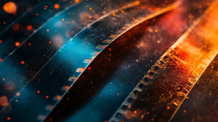 Obraz premium Close-up of Dusty and Glowing Film Strips