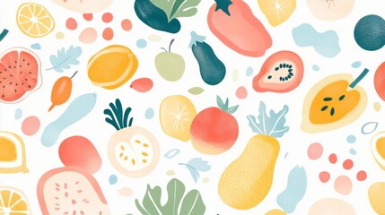A Colorful Seamless Pattern of Fruits and Vegetables