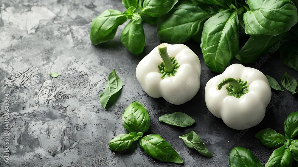 Poster white peppers on grey stone background close up top view : generative ai