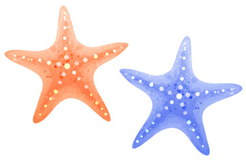 Set of starfish. Beautiful colorful animals for marine design. Vector watercolor illustration