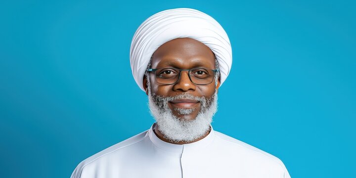 Portrait of a Smiling Arab Man with Turban and White Jubba