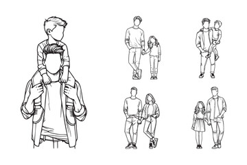 Happy child and father illustrated in a minimalist style