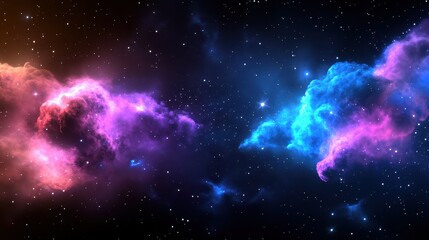 Obraz premium Dynamic galaxy wallpaper with vibrant hues of blue, purple, and pink, filled with stars and cosmic clouds.