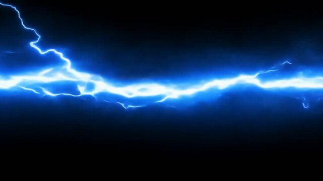 Blue Glowing Lightning Thunderbolt with black background. 4K