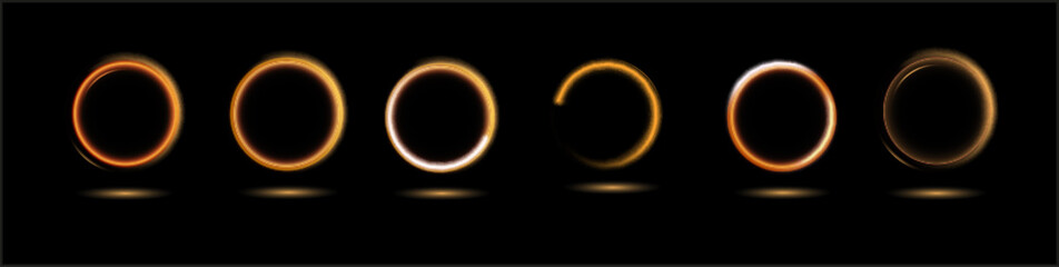 Modern magic witchcraft circle with runes. Ethereal fire portal sign with strange flame spark. Decor elements for magic doctor, shaman, medium. Luminous trail effect on transparent background.