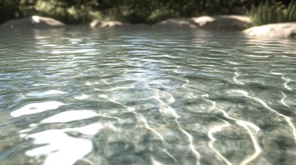 Fototapeta premium 2408 40.A serene view of crystal-clear water, with gentle ripples spreading outward in perfect harmony. The light refracts through the water, creating soft wave patterns that shimmer on the surface.